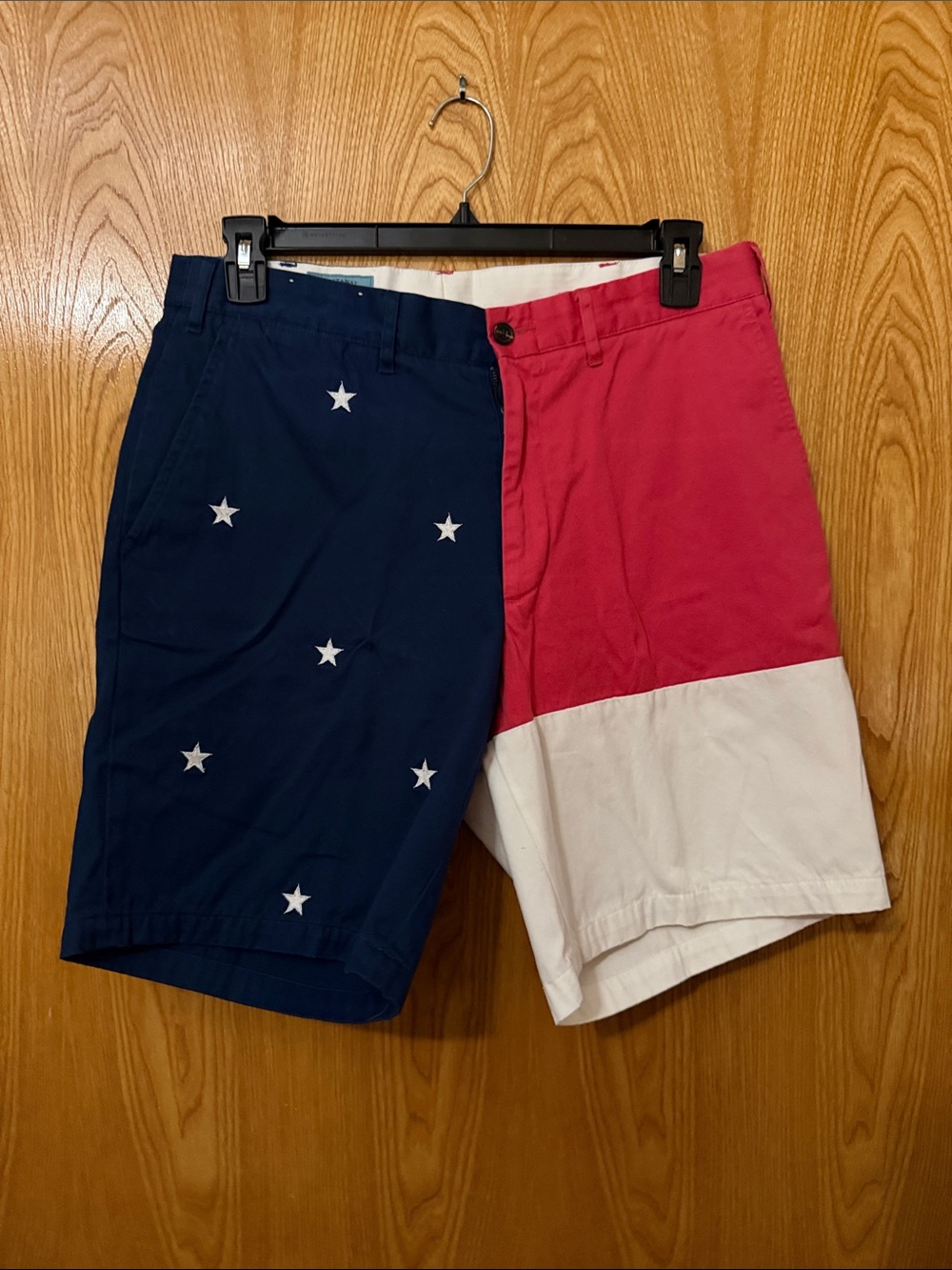 Castaway Navy, Red & White Star Patchwork Flat Front Shorts